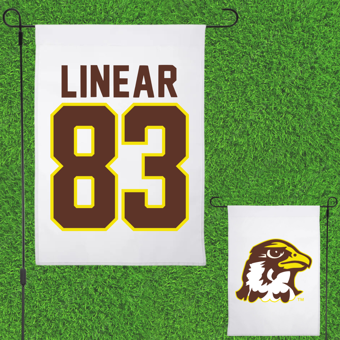 Quincy University Football White Garden Flag - #83 Mykel Linear