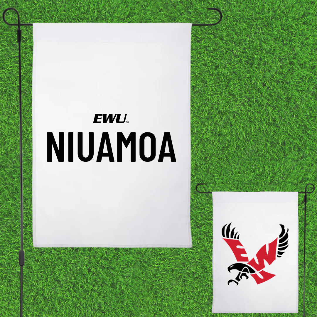 Eastern Washington University TF and XC White Garden Flag - JJ Niuamoa
