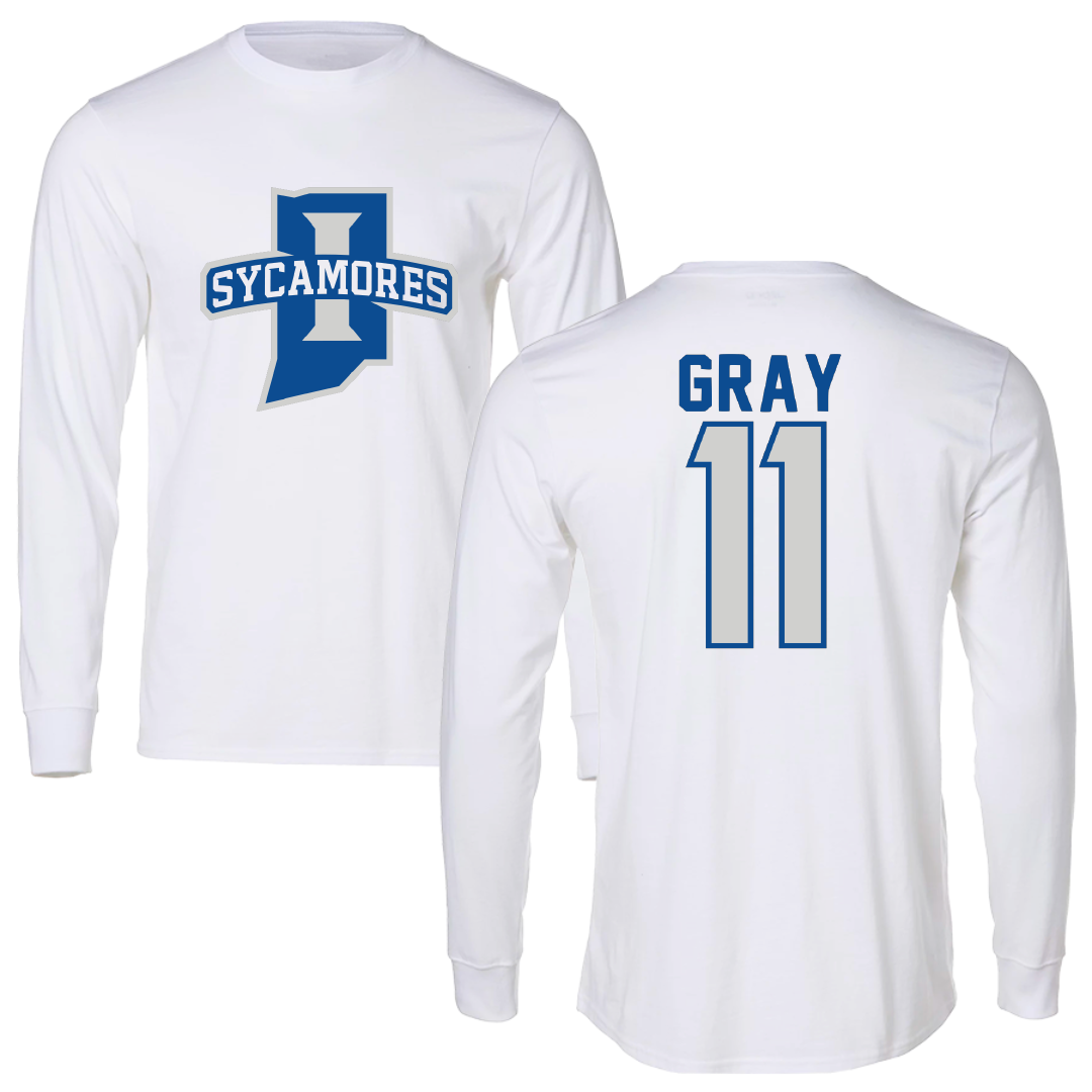 Indiana State University Basketball White Performance Long Sleeve - #11 Aaron Gray