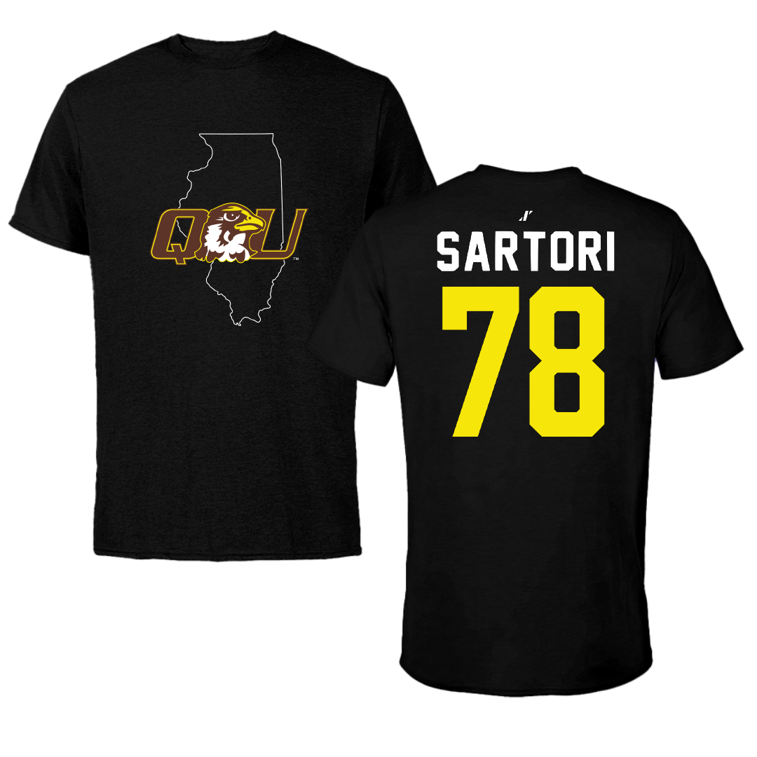 Quincy University Football Black State Performance Tee - #78 Lucas Sartori
