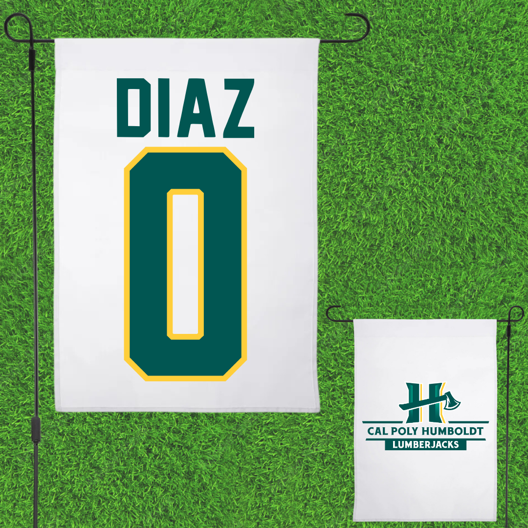 Cal Poly Humboldt Basketball White Garden Flag - #0 Rob Diaz