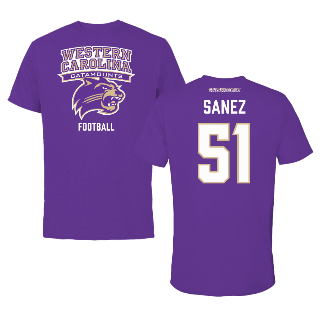 Western Carolina University Football Purple Tee - #51 Aaron Sanez