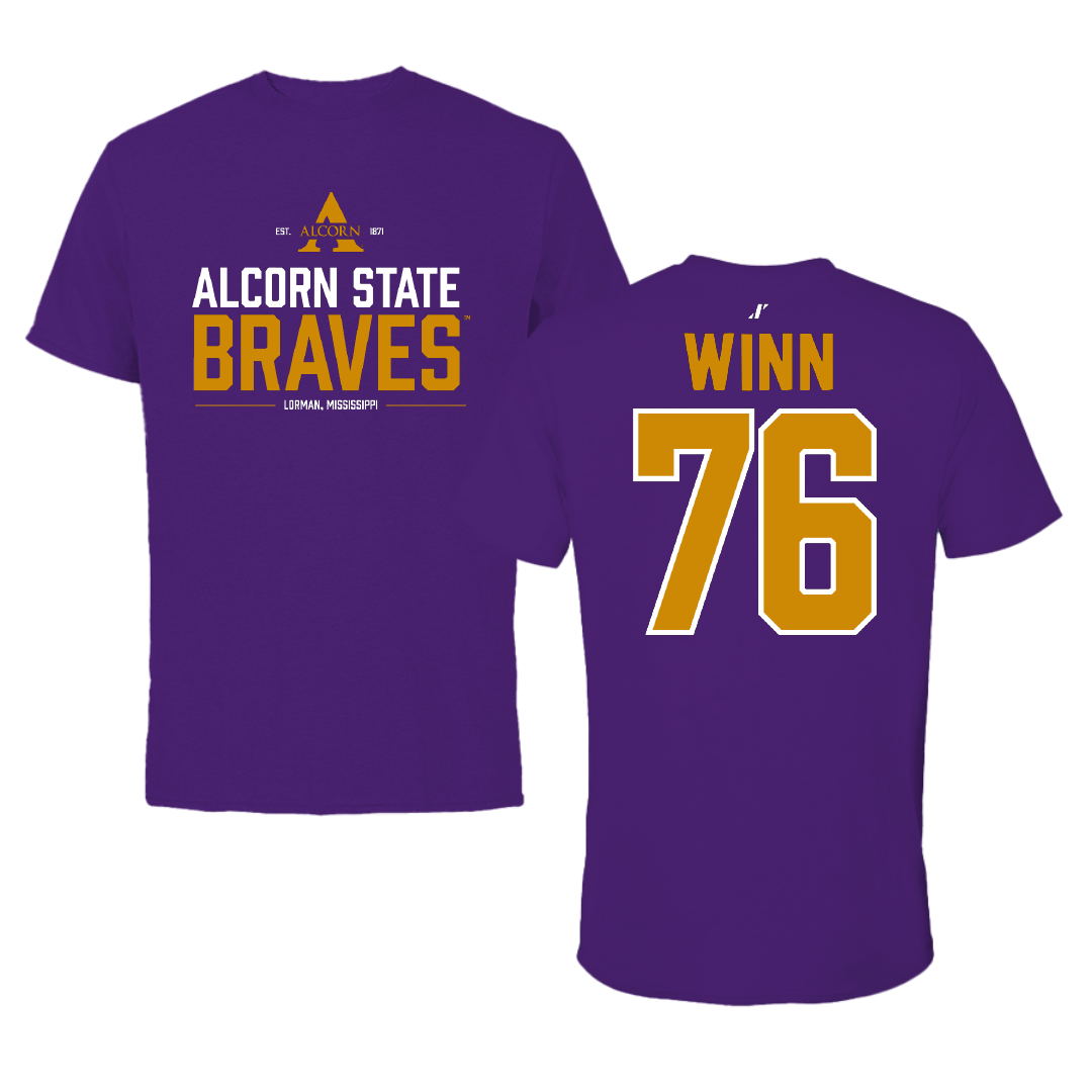 Alcorn State University Football Purple General Tee - #76 Jamar Winn