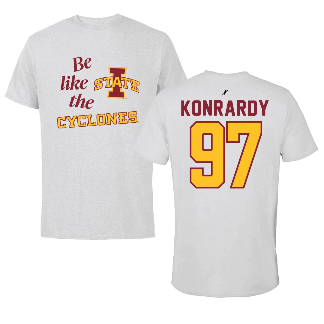 Iowa State University Football Light Gray Be Like Us Performance Tee - #97 Kyle Konrardy