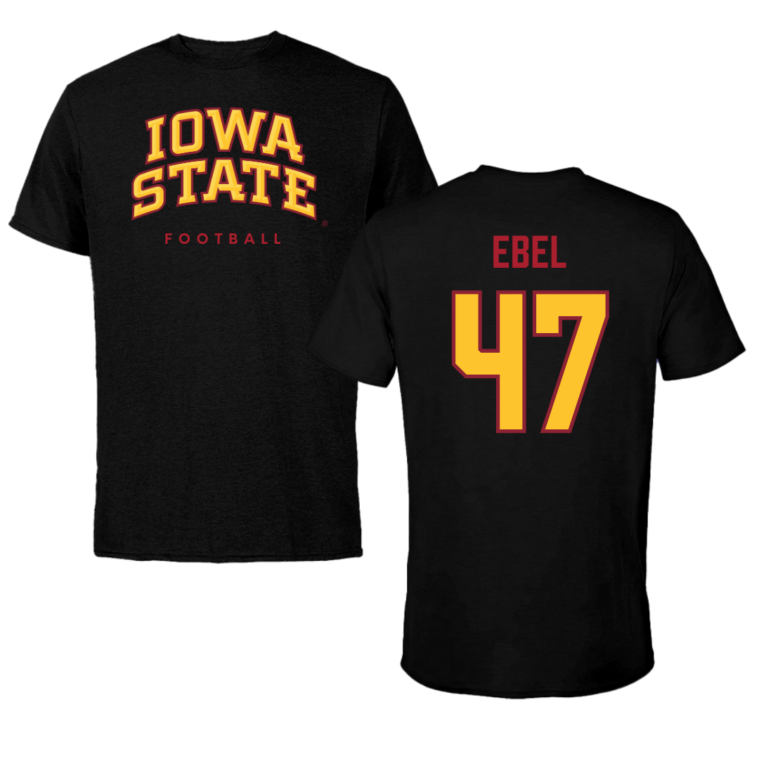 Iowa State University Football Black Tee - #47 Kooper Ebel