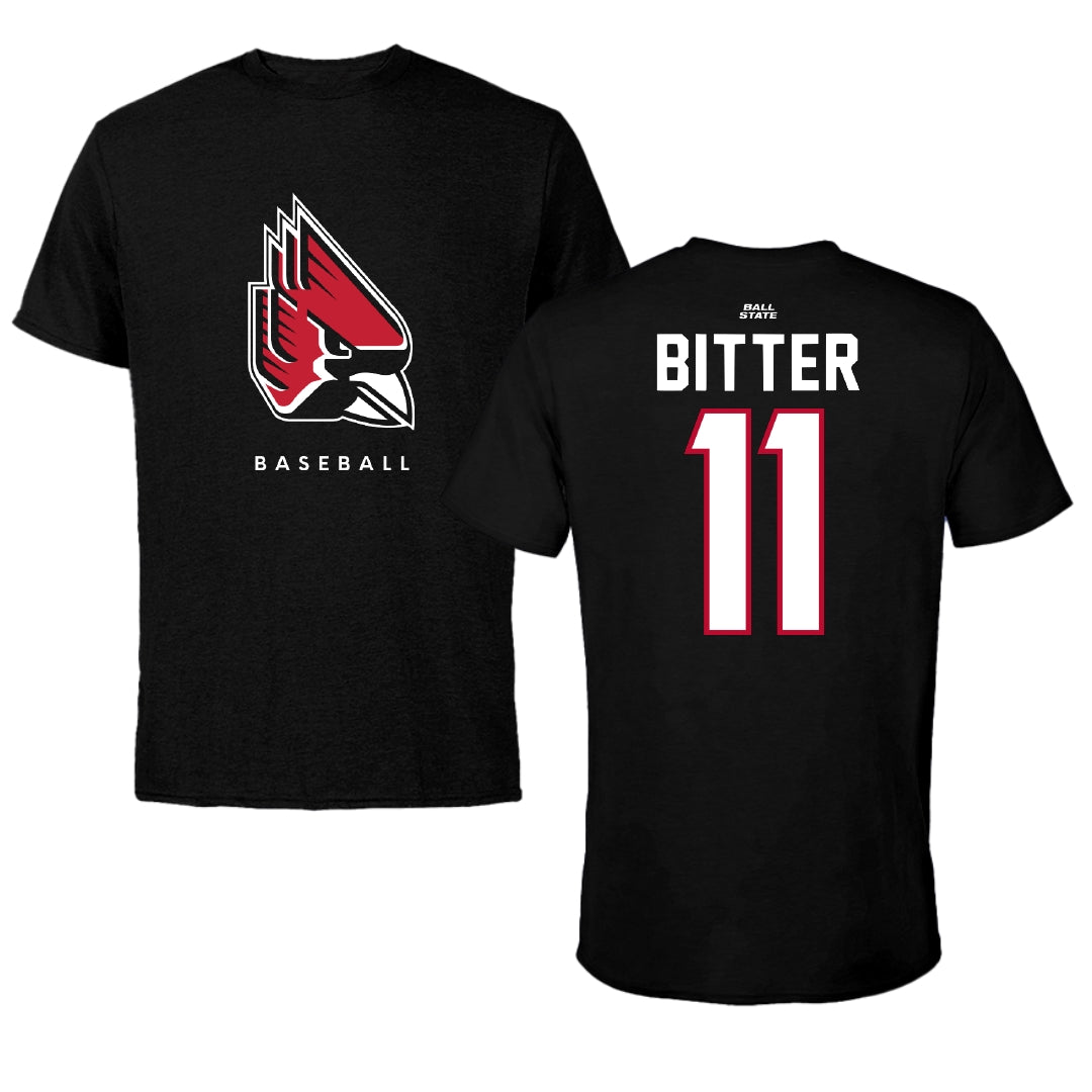 Ball State University Baseball Black Performance Tee - #11 Jaden Bitter