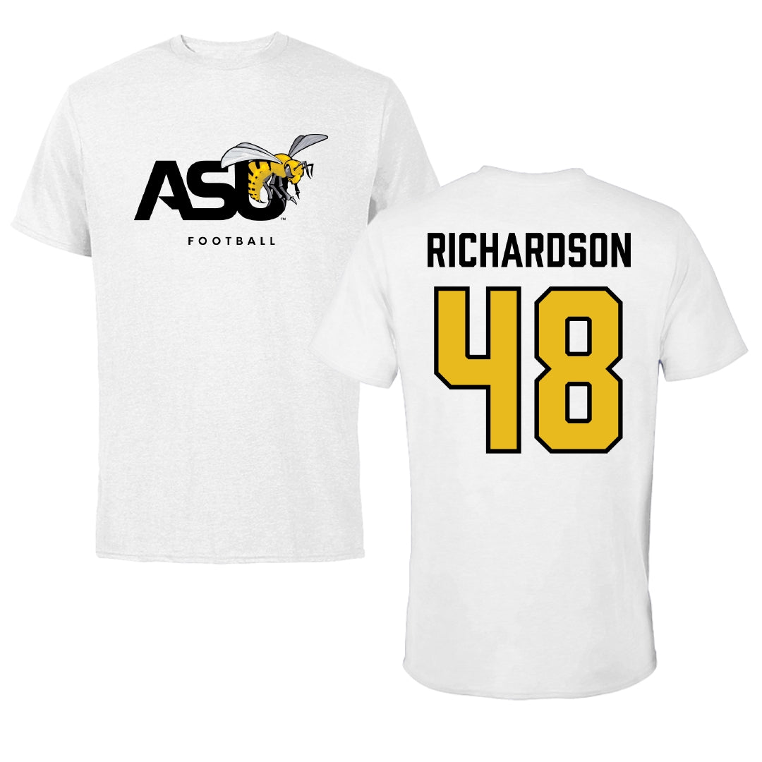 Alabama State University Football White ASU Tee - #48 Myles Richardson