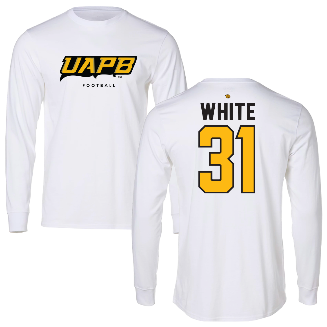 University of Arkansas-Pine Bluff Football White Performance Long Sleeve - #31 Jaylen White