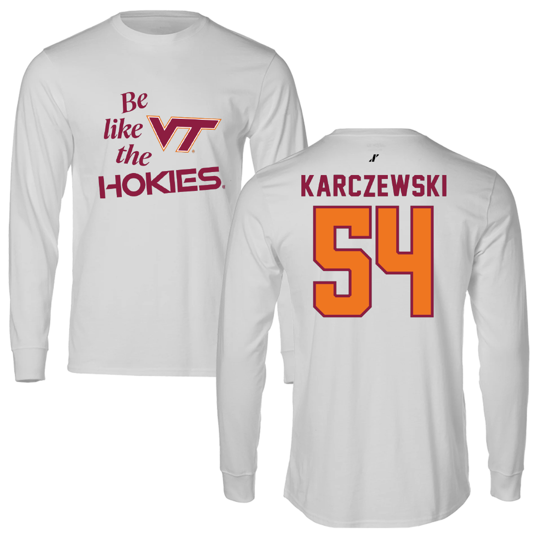 Virginia Tech Football Light Gray Be Like Us Performance Long Sleeve - #54 Grant Karczewski