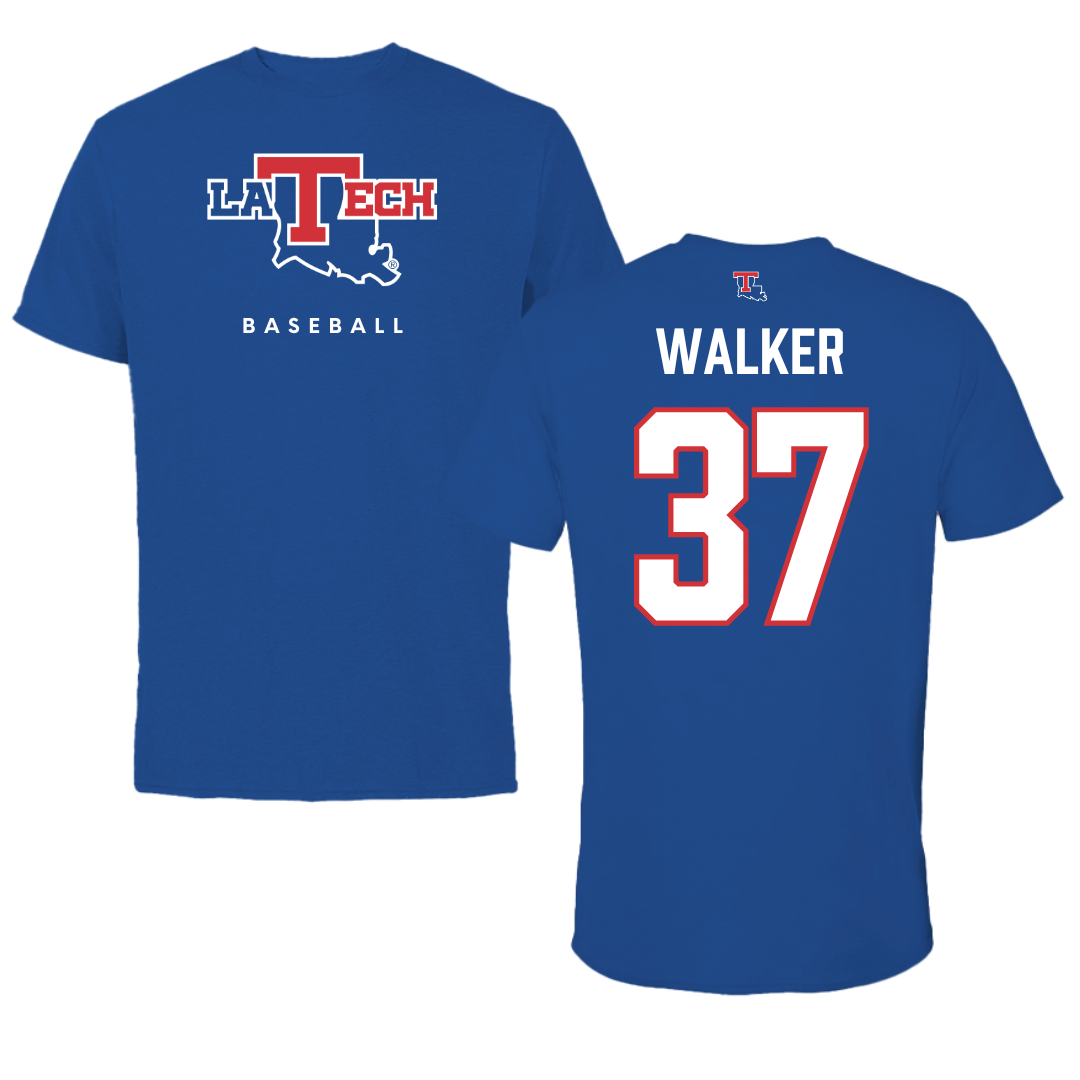 Louisiana Tech University Baseball True Royal Performance Tee - #37 Brodey Walker