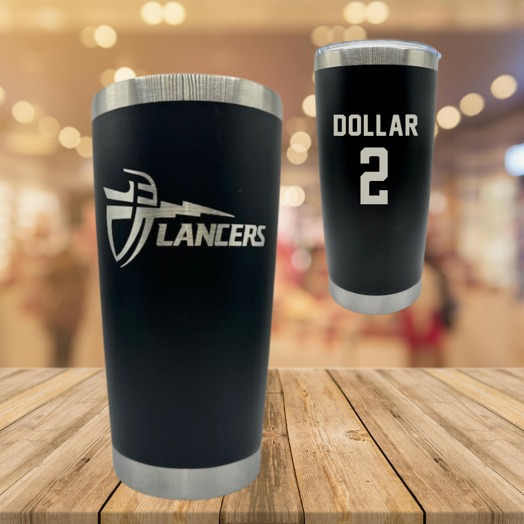 California Baptist University Basketball Black Stainless Steel Tumbler - #2 Jalen Dollar
