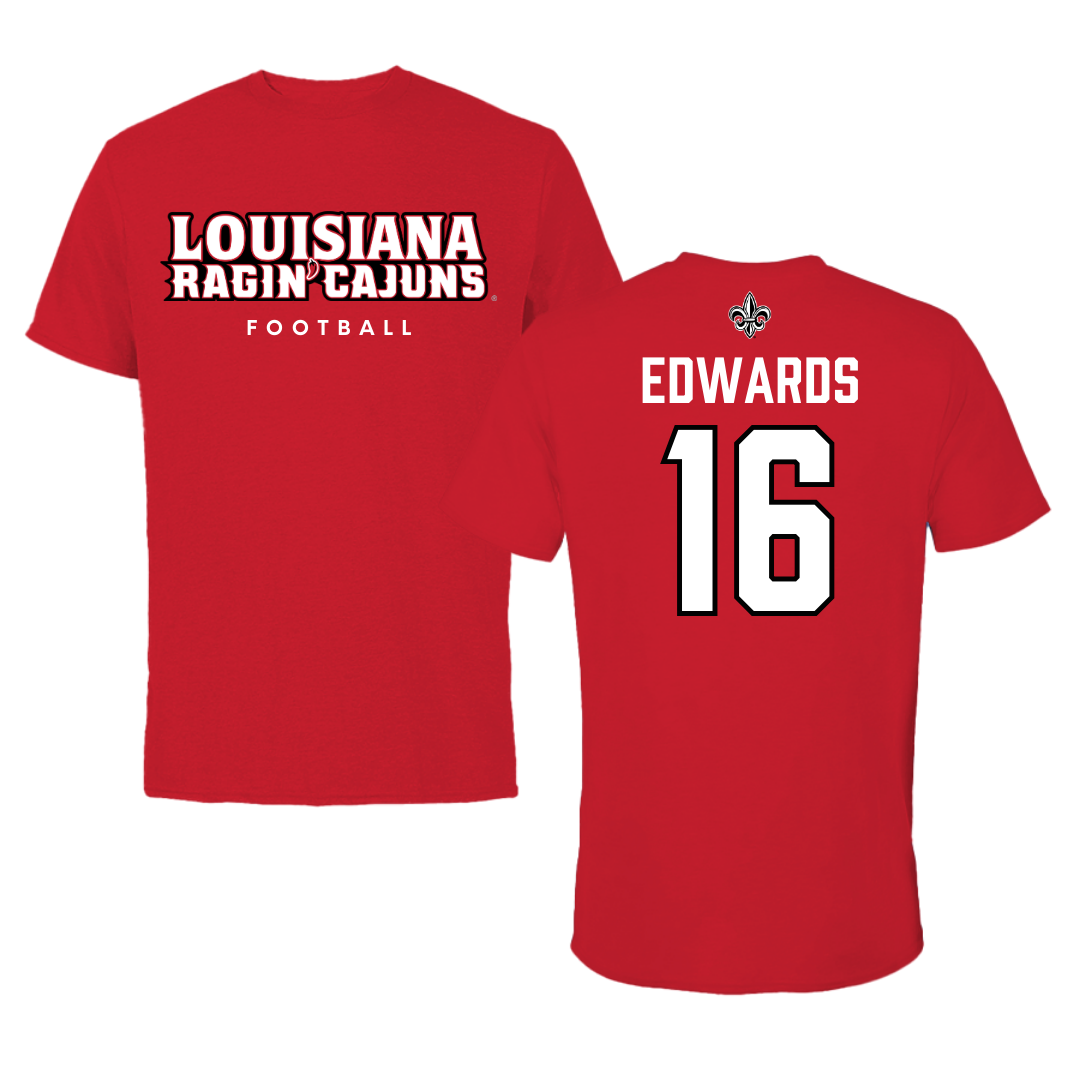 University of Louisiana at Lafayette Football Red Performance Tee - #16 Kailep Edwards