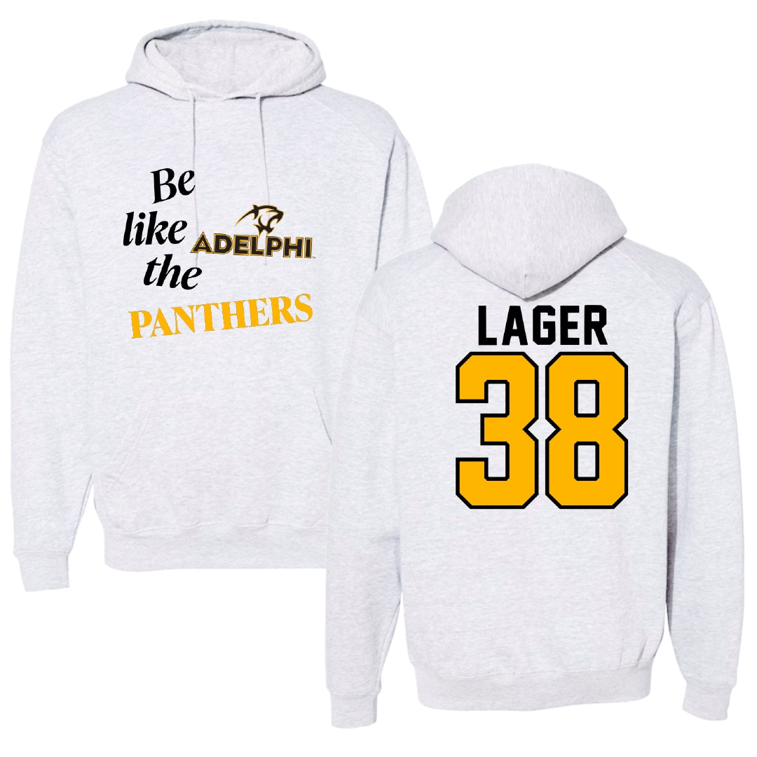 Adelphi University Soccer Light Gray Be Like Us Hoodie - #38 Ethan Lager