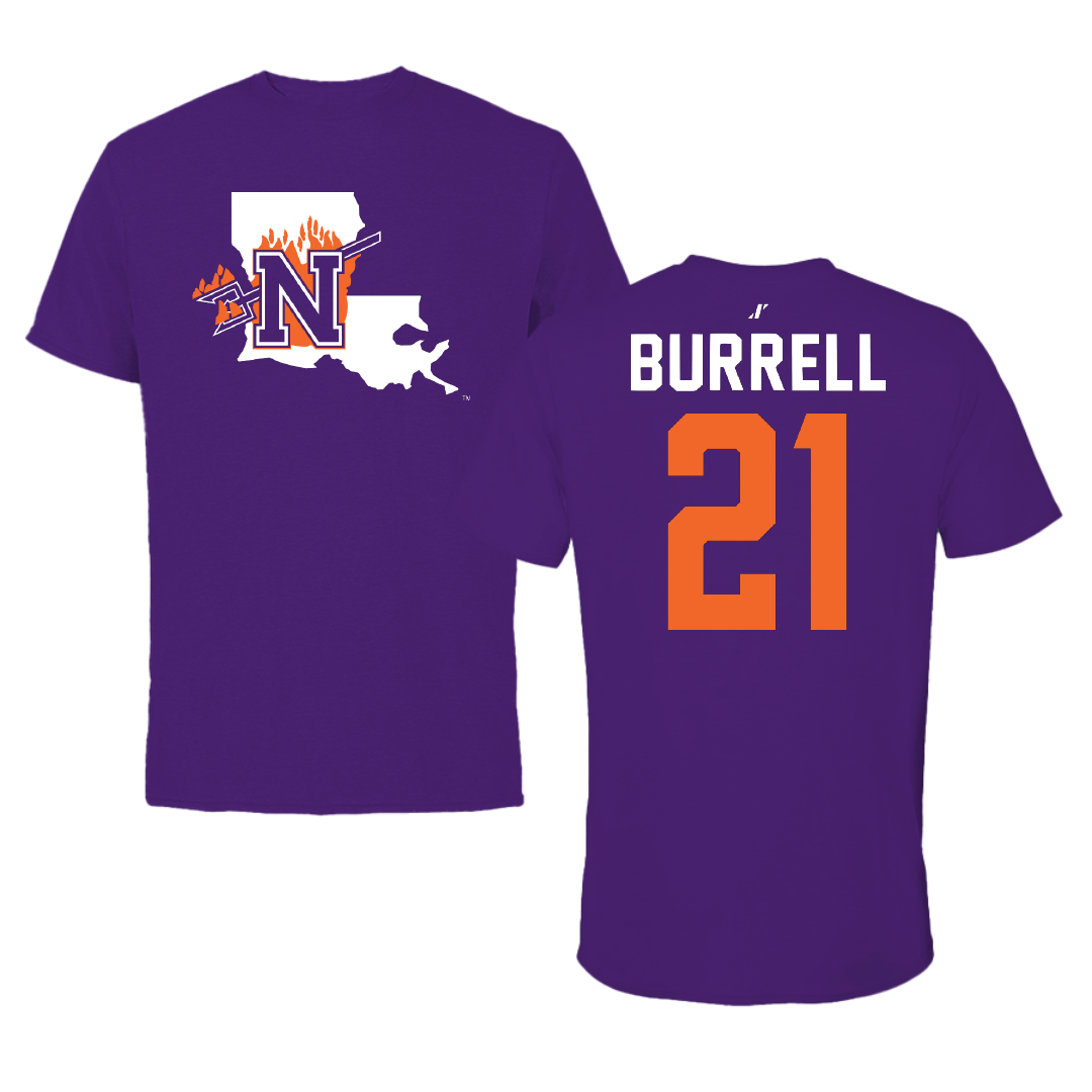 Northwestern State University Football Purple State Tee - #21 Kolbe Burrell