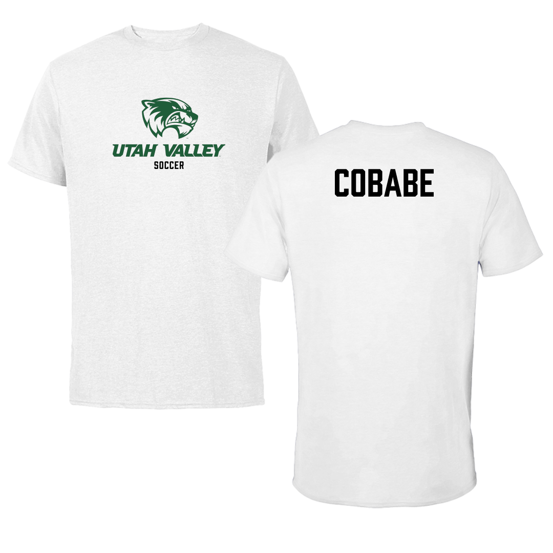 Utah Valley University Soccer White Performance Tee - #18 Cortney Cobabe