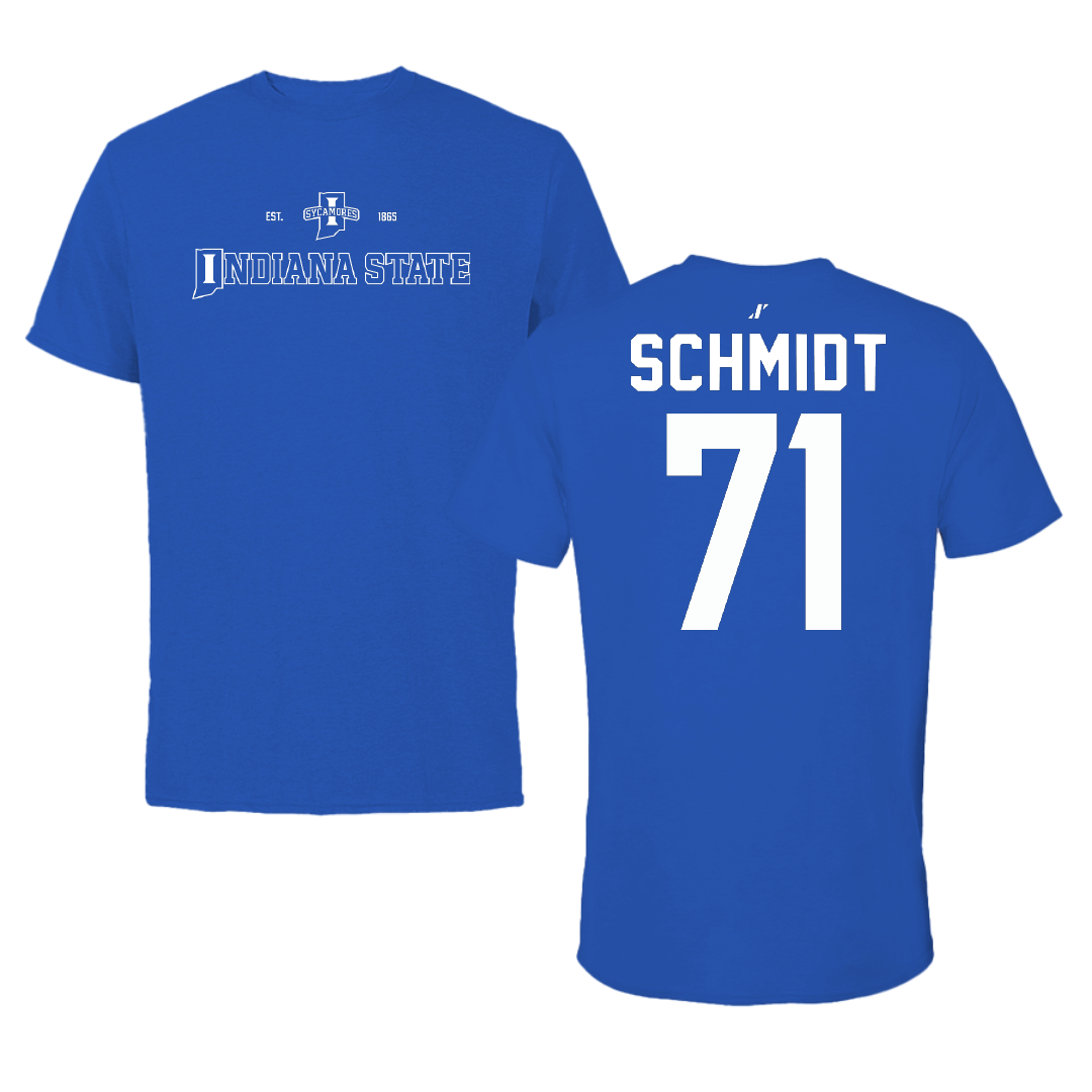 Indiana State University Football Blue General Performance Tee - #71 Carter Schmidt