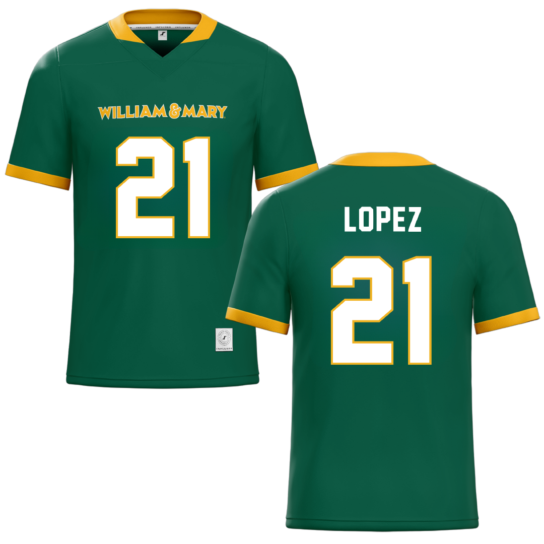 William & Mary Green Lacrosse Jersey - #21 Anna Lopez