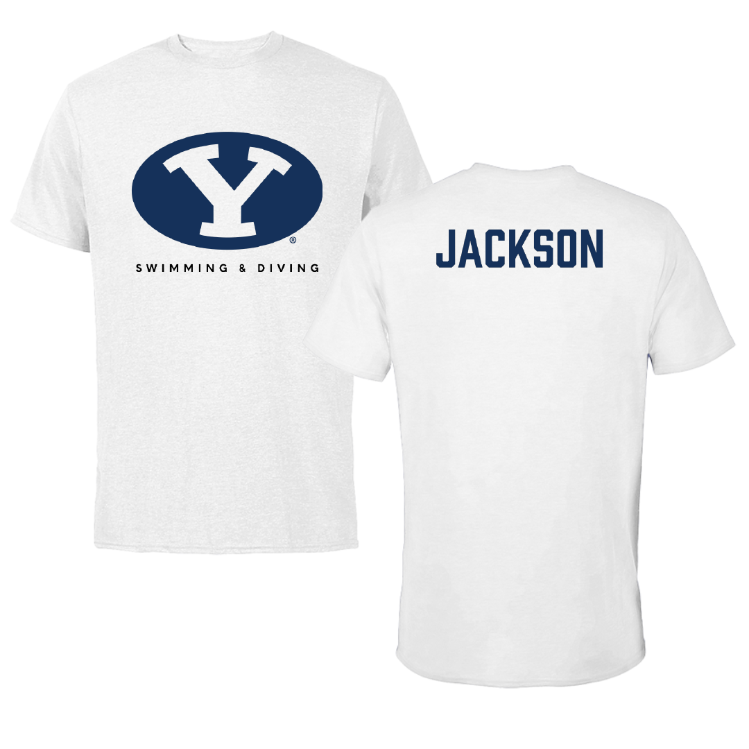 Brigham Young University Swimming & Diving White Performance Tee - Alexia Jackson