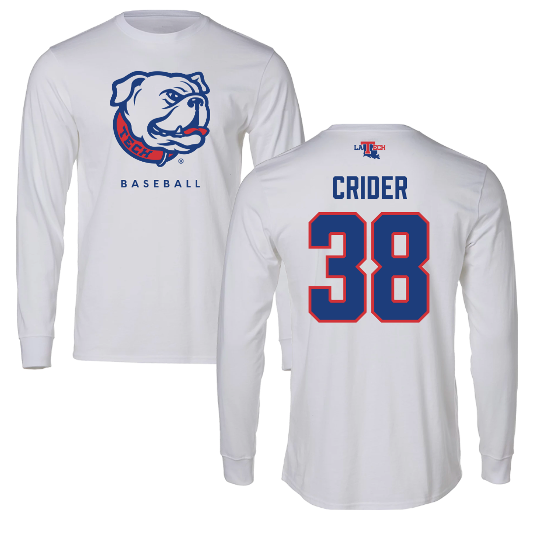 Louisiana Tech University Baseball White Performance Long Sleeve - #38 Nate Crider