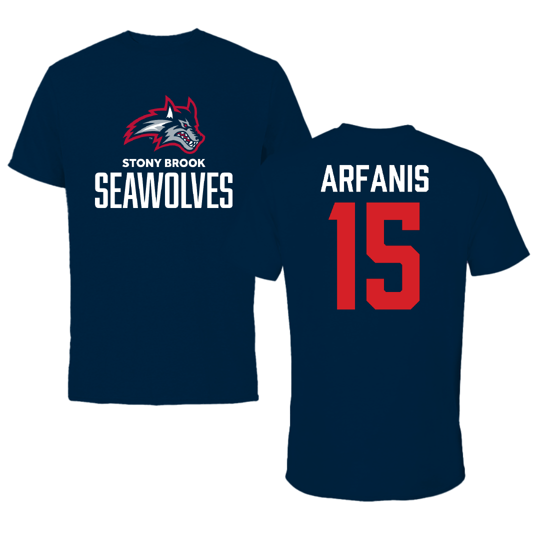Stony Brook University Football Navy Performance Tee - #15 Christopher Arfanis