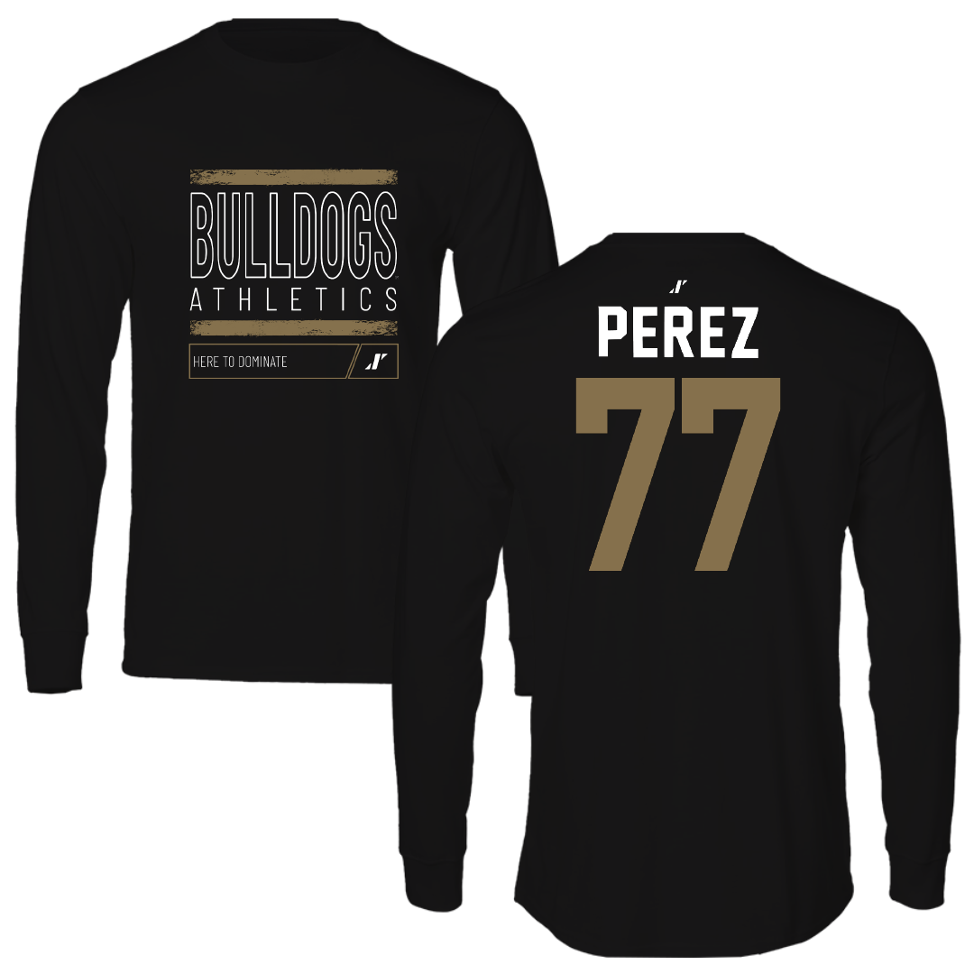 Bryant University Football Black Dominate Performance Long Sleeve - #77 Anthony Perez
