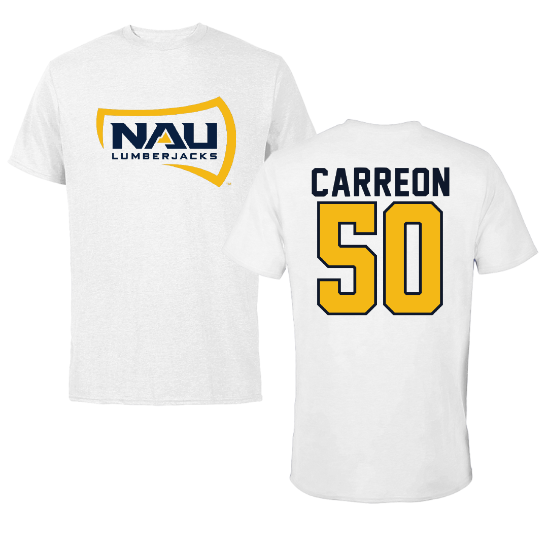 Northern Arizona University Football White Performance Tee - #50 Micah Carreon