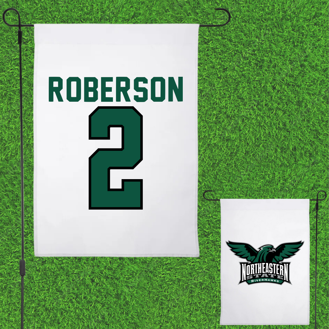 Northeastern State University Football White Garden Flag - #2 Deuce Roberson