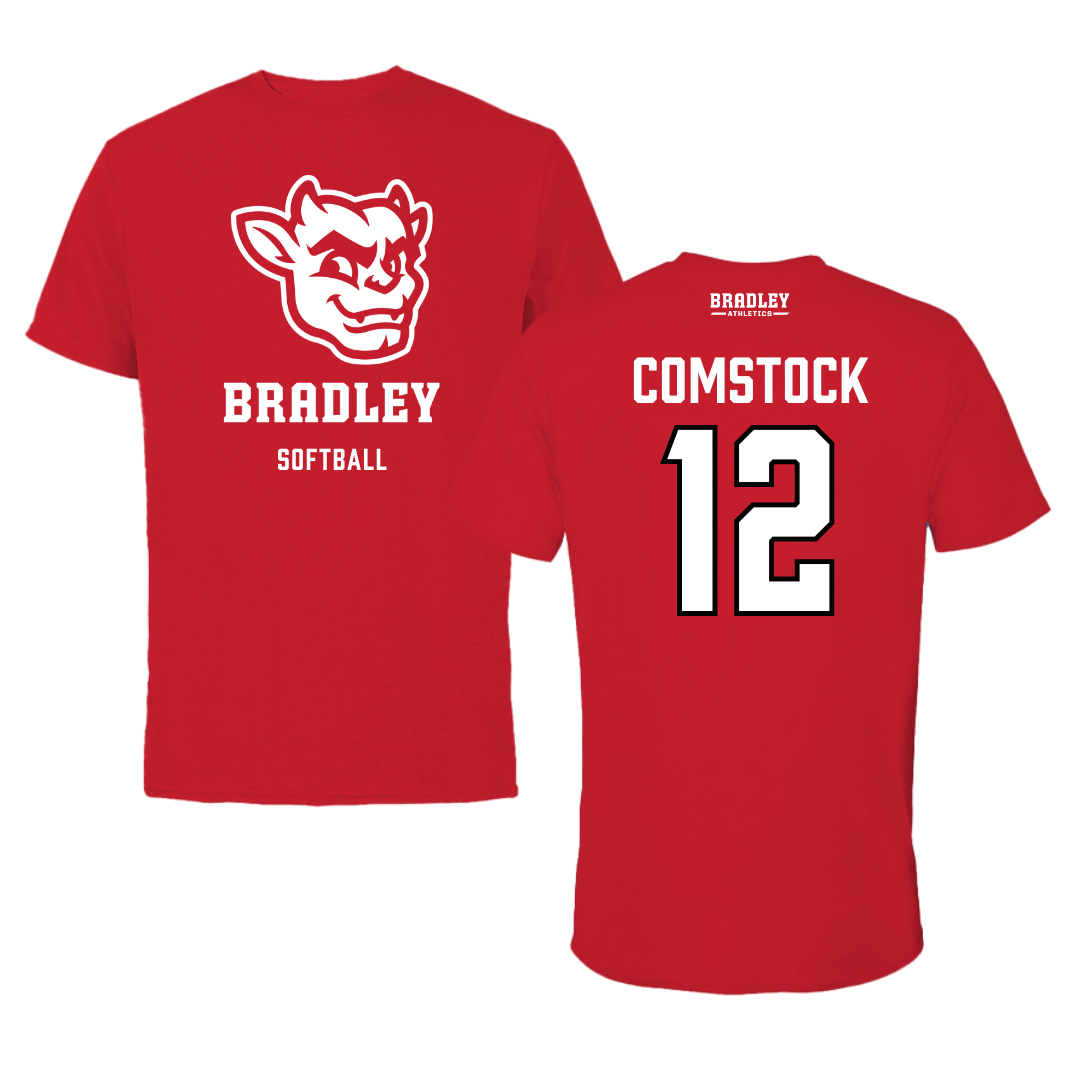 Bradley University Softball Red Mascot Performance Tee - #12 Austin Comstock