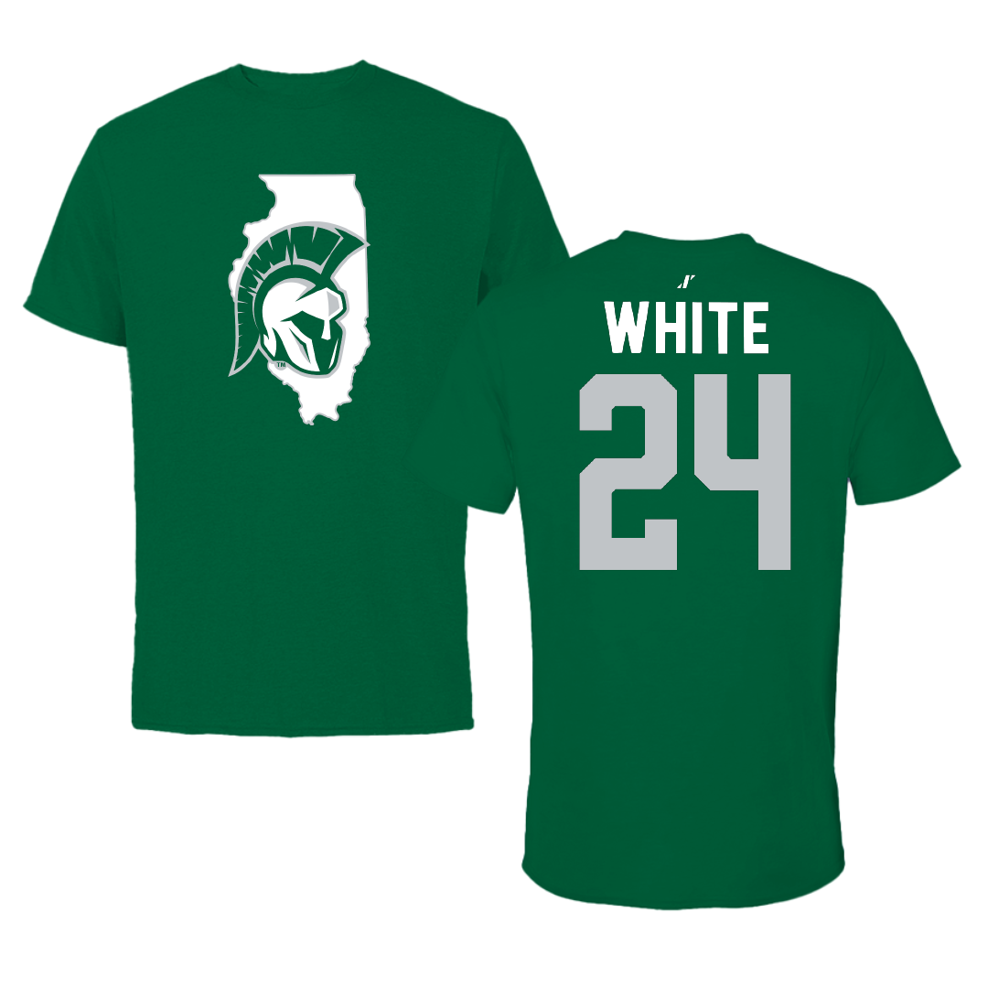 Illinois Wesleyan University Soccer Green State Performance Tee - #24 Sawyer White