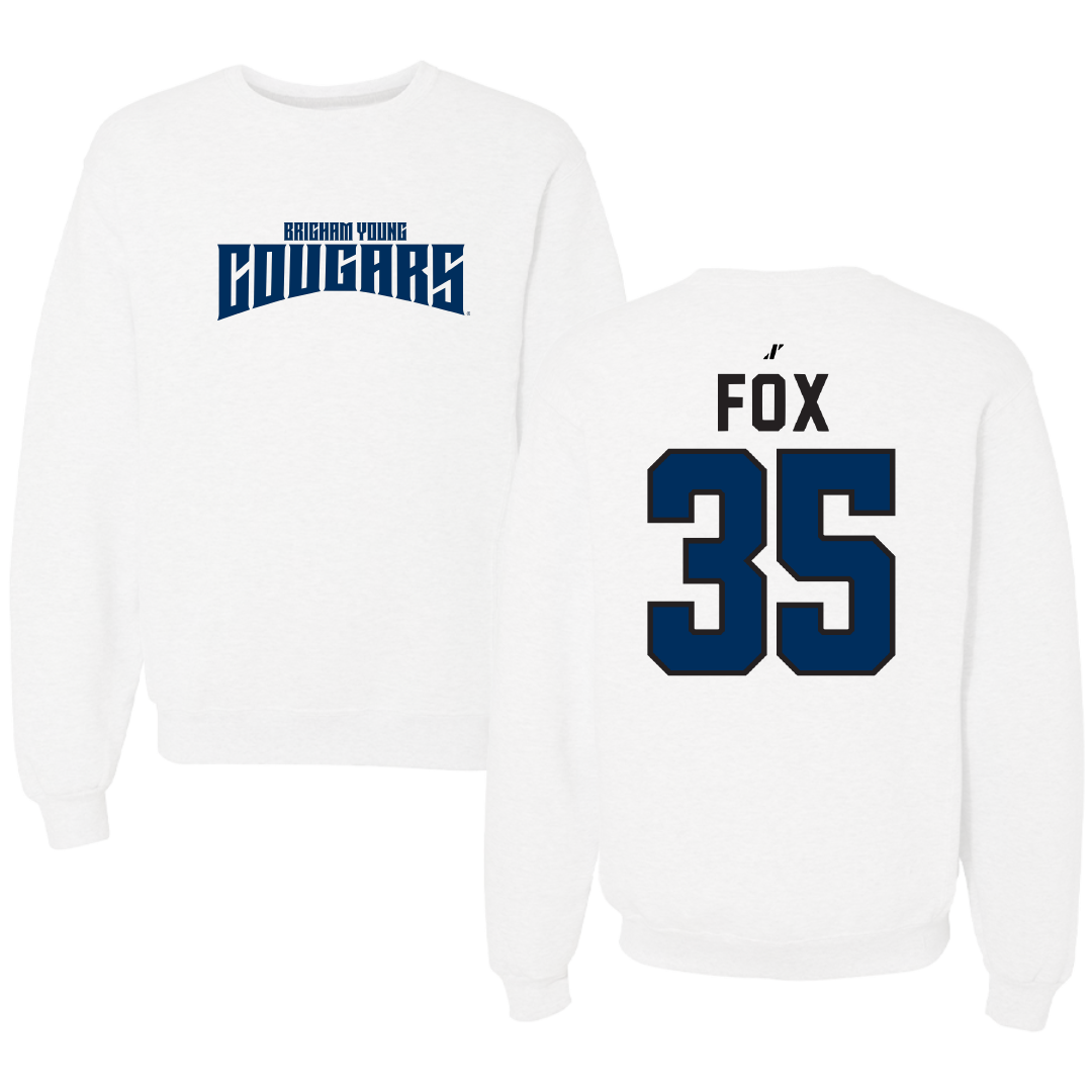 Brigham Young University Baseball White Classic Crewneck - #35 Matthew Fox