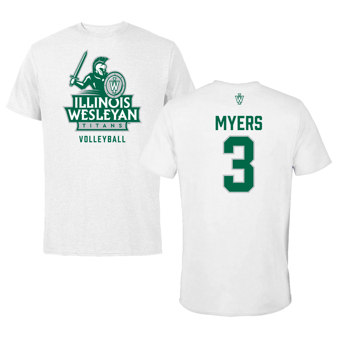 Illinois Wesleyan University Volleyball White Performance Tee - #3 Ryan Myers