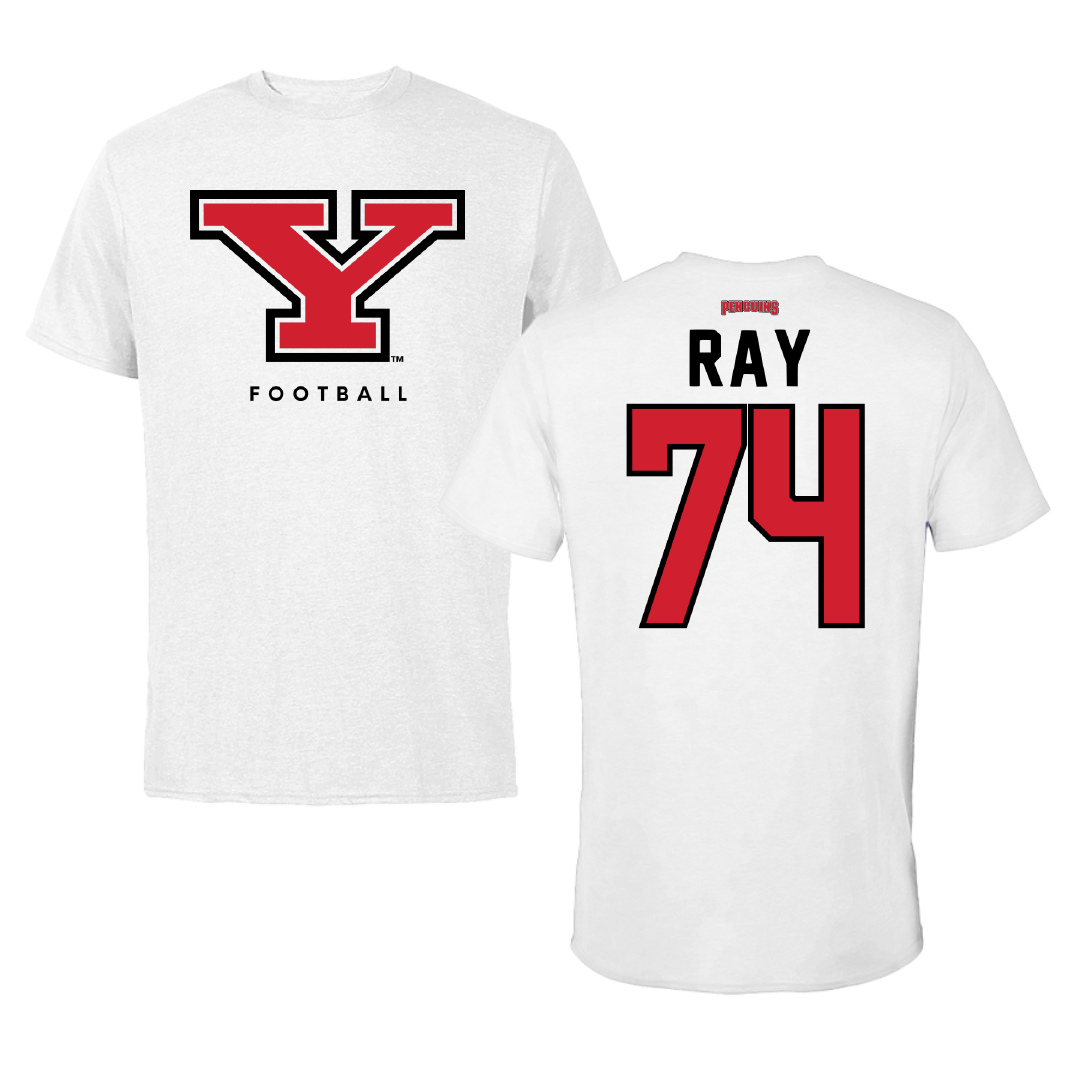 Youngstown State University Football White Tee - #74 Ethan Ray