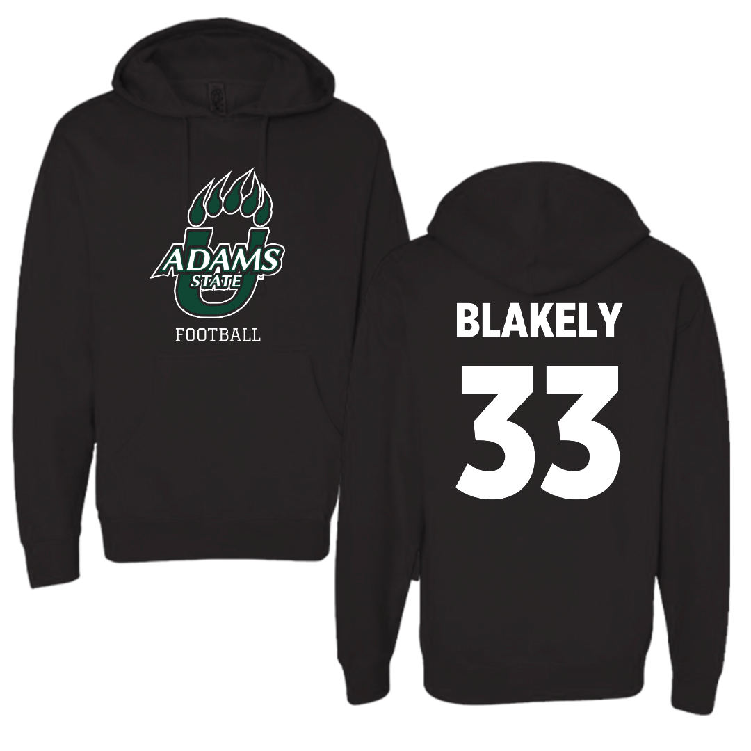 Adams State University Football Black Hoodie - #33 Psyer Blakely