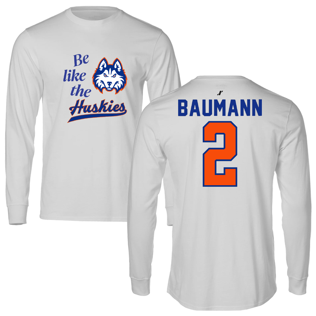 Houston Christian University Baseball Light Gray Be Like Us Performance Long Sleeve - #2 Baylor Baumann