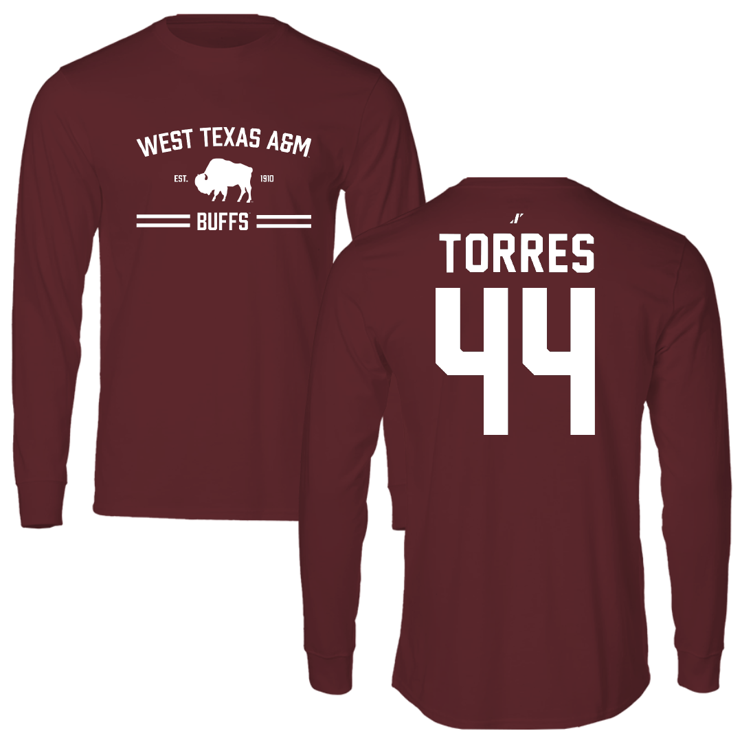 West Texas A&M University Baseball Maroon General Long Sleeve - #44 Gabriel Torres