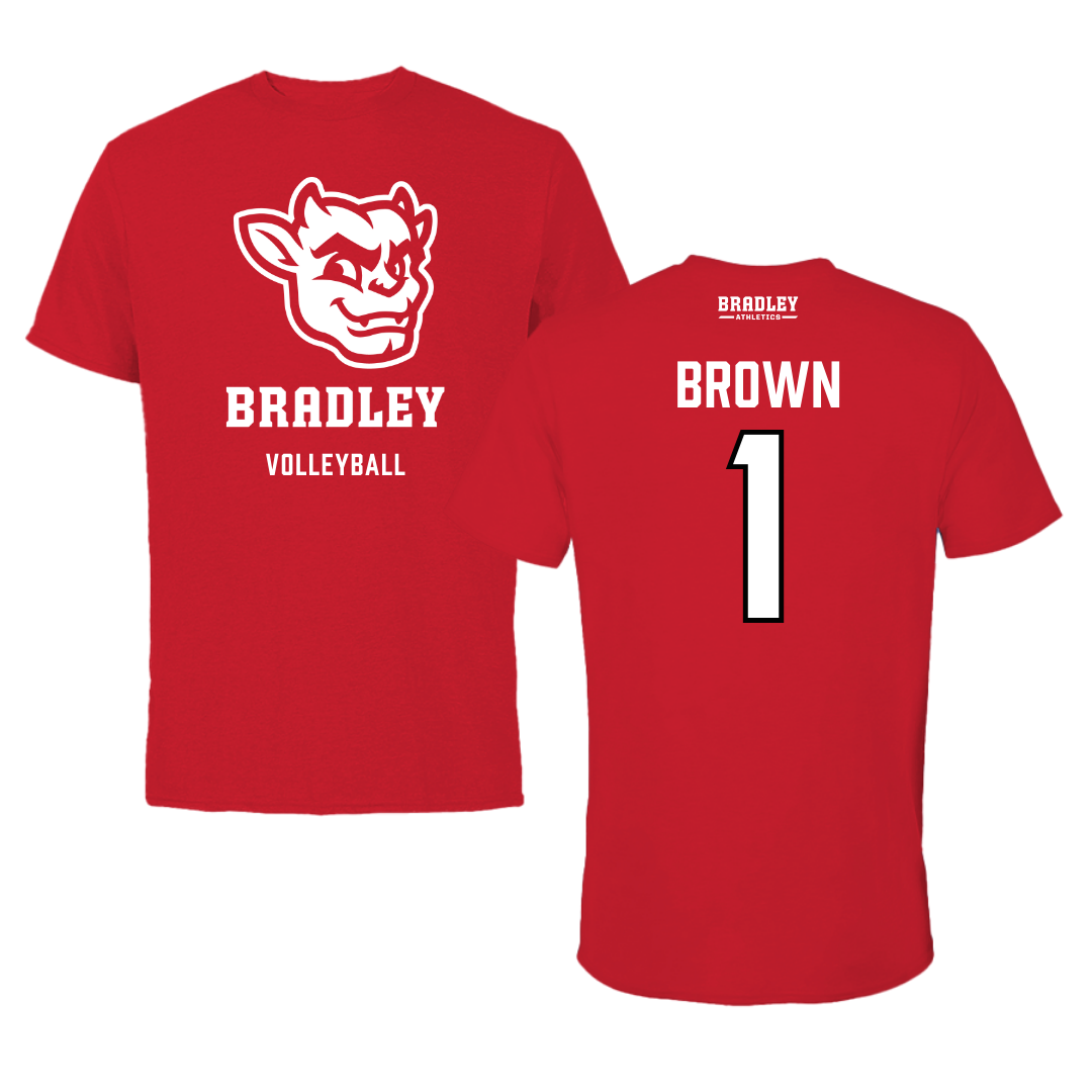 Bradley University Volleyball Red Mascot Performance Tee - #1 Corrie Brown