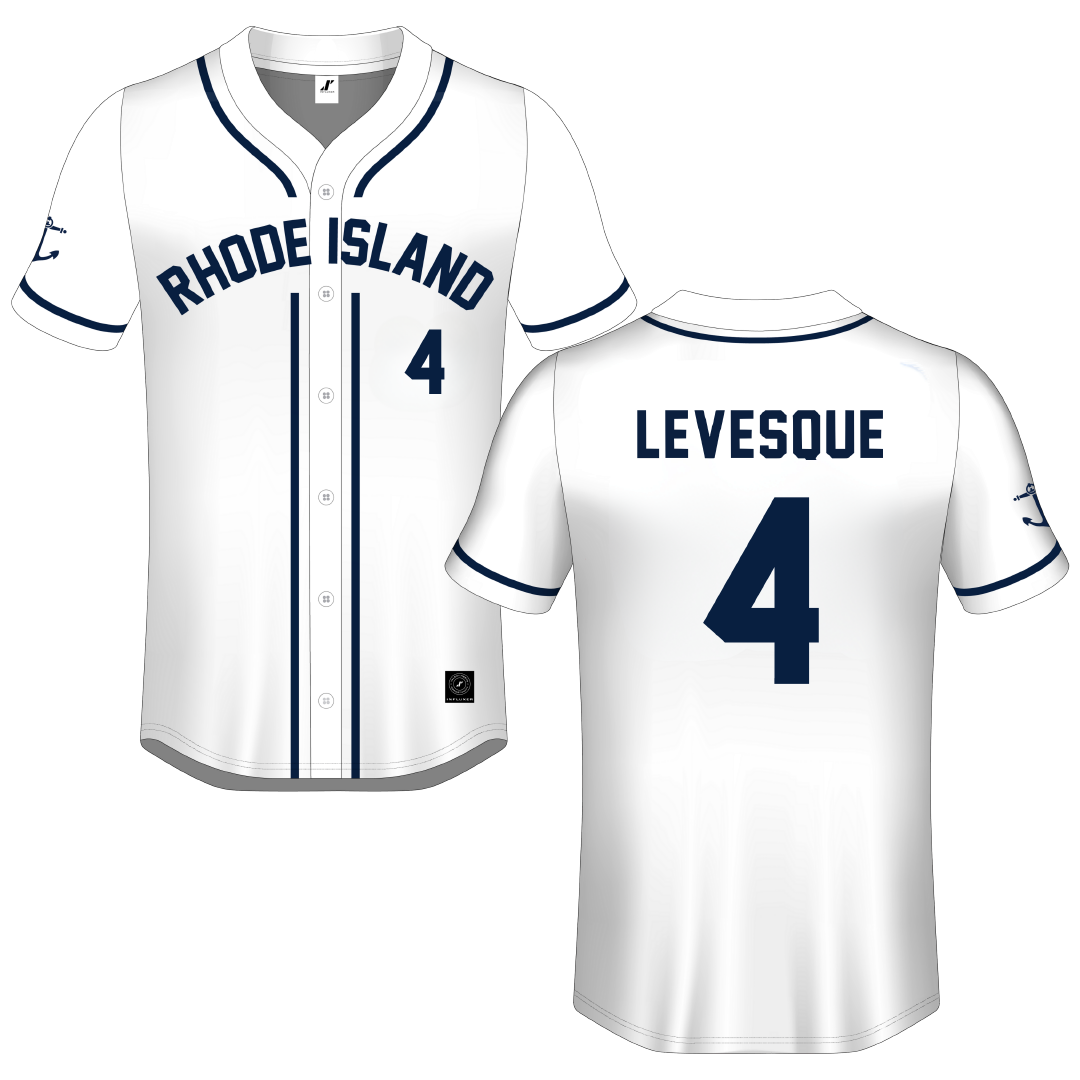 University of Rhode Island White Button-Down Jersey - #4 Trystan Levesque