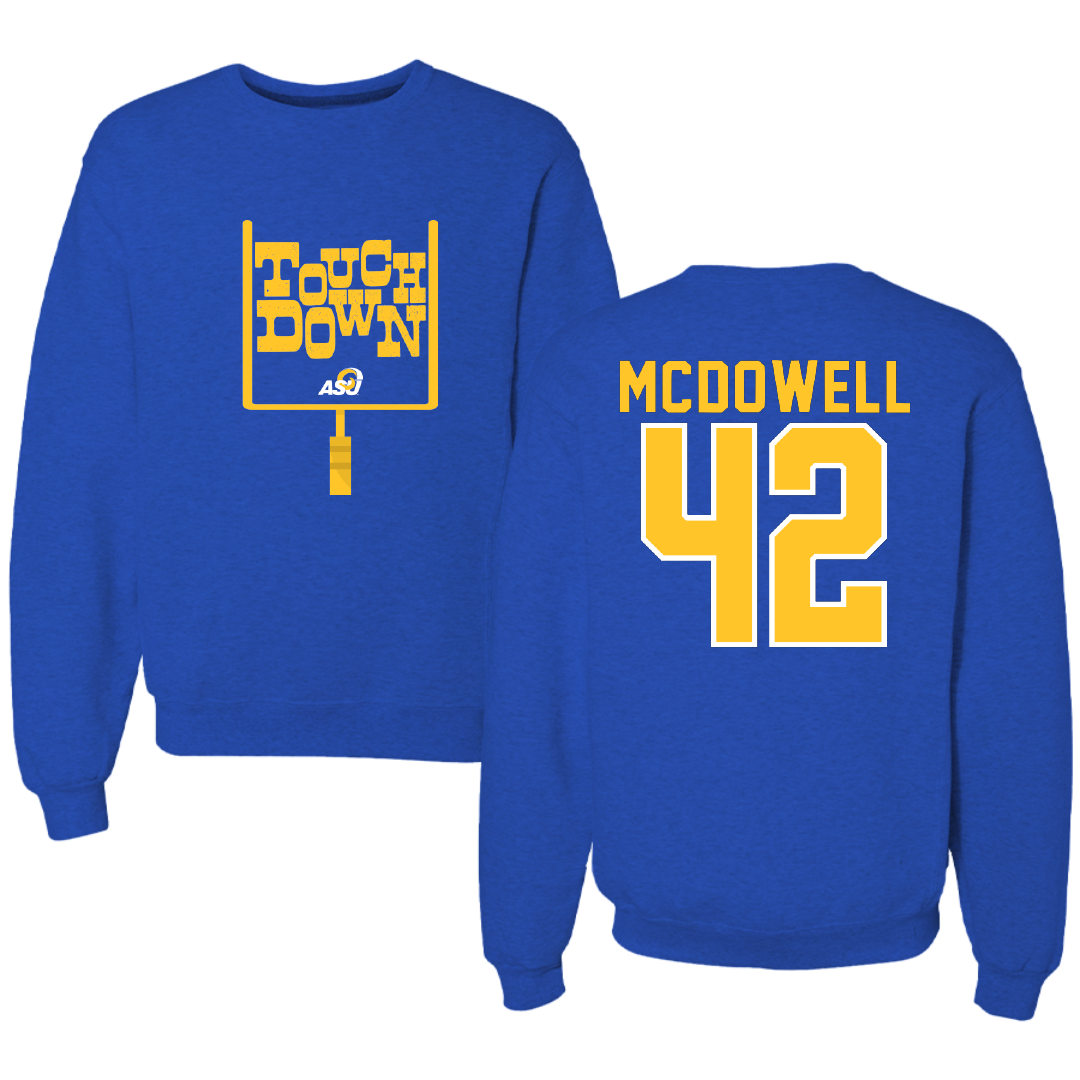 Angelo State University Football Blue Touchdown Crewneck - #42 Connor McDowell
