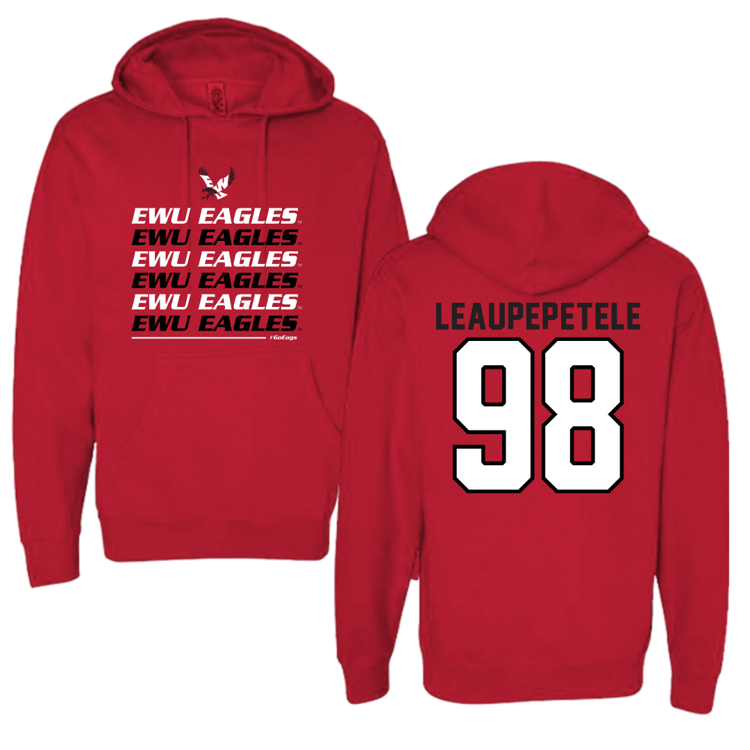 Eastern Washington University Football Red General Hoodie - #98 Jirah Leaupepetele