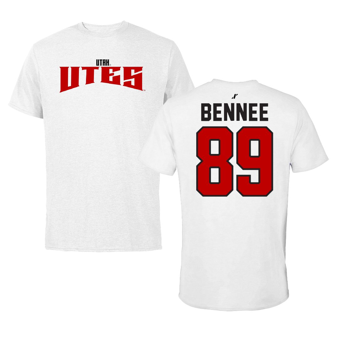 University of Utah Football White Classic Performance Tee - #89 Noah Bennee