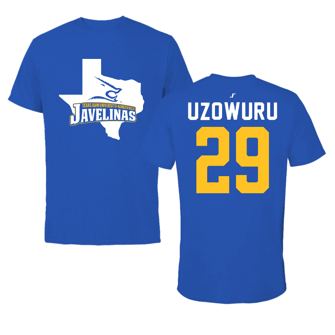 Texas A&M University-Kingsville Football Blue State Performance Tee - #29 Bryan Uzowuru