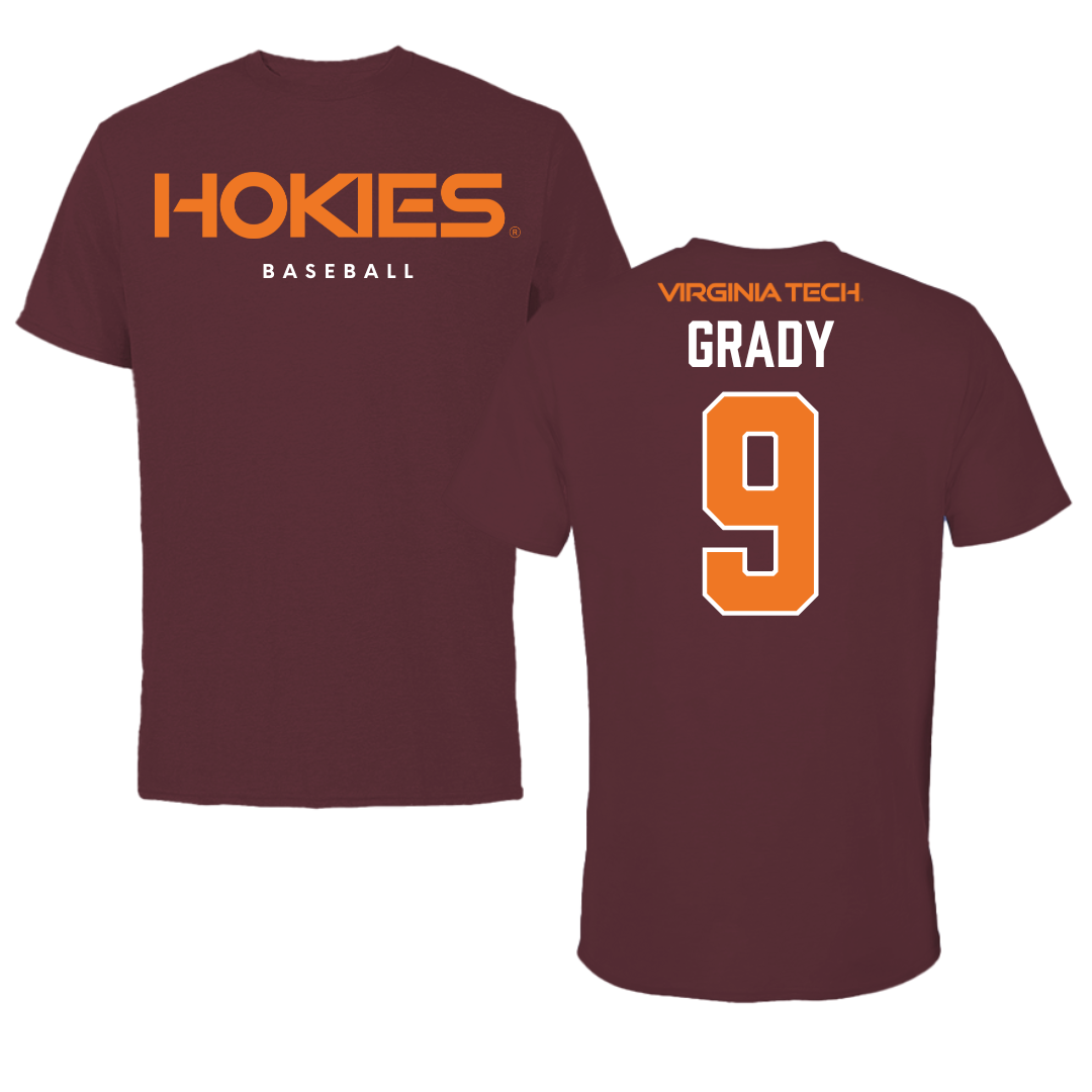 Virginia Tech Baseball Maroon Performance Tee - #9 Clay Grady