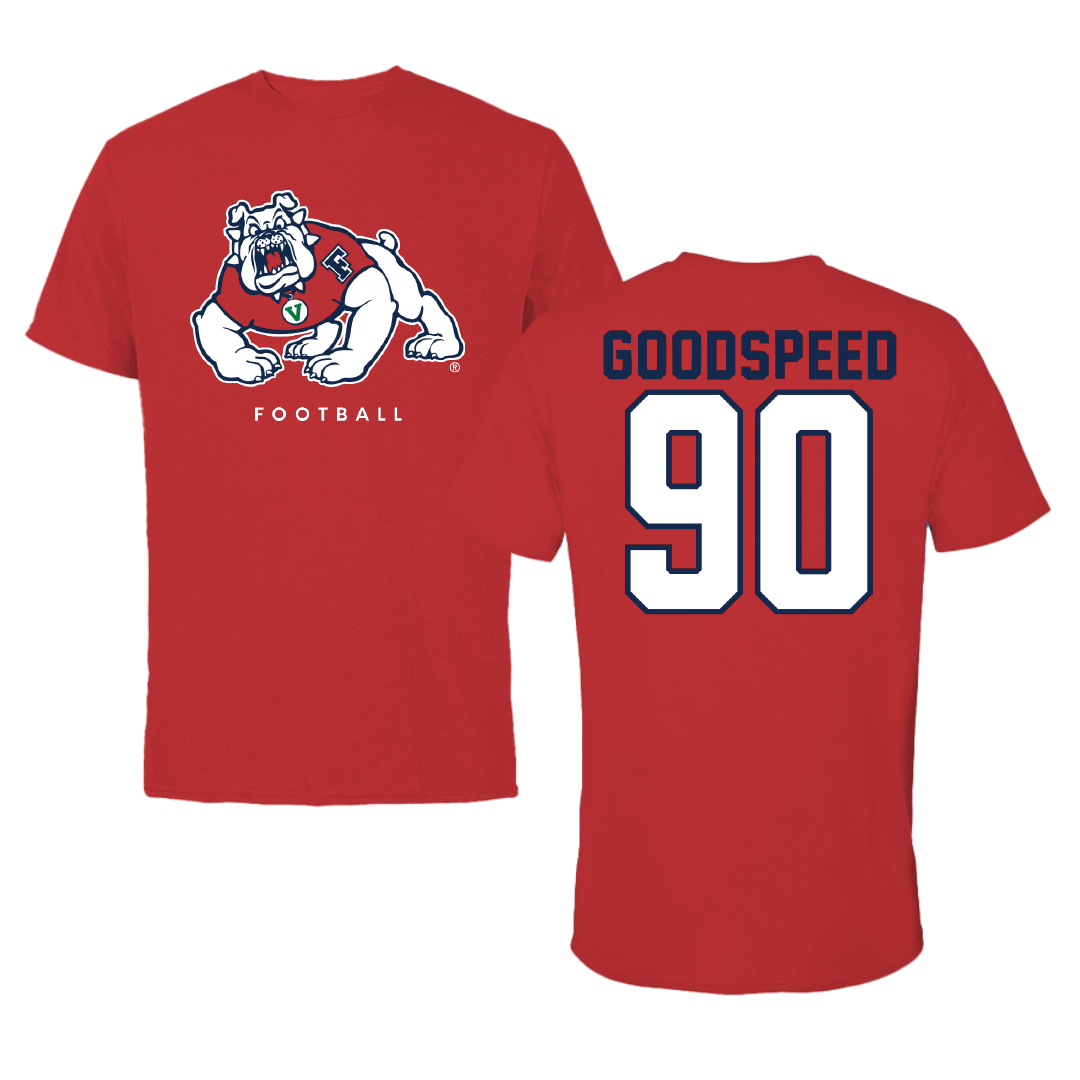 Fresno State University Football Red Tee - #90 Logan Goodspeed