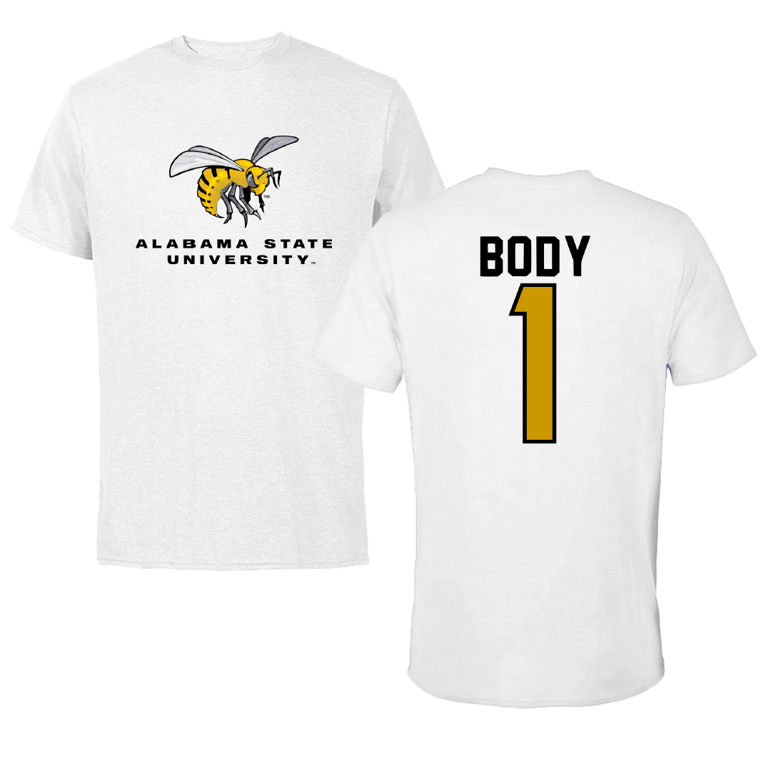 Alabama State University Football White Tee - #1 Andrew Body