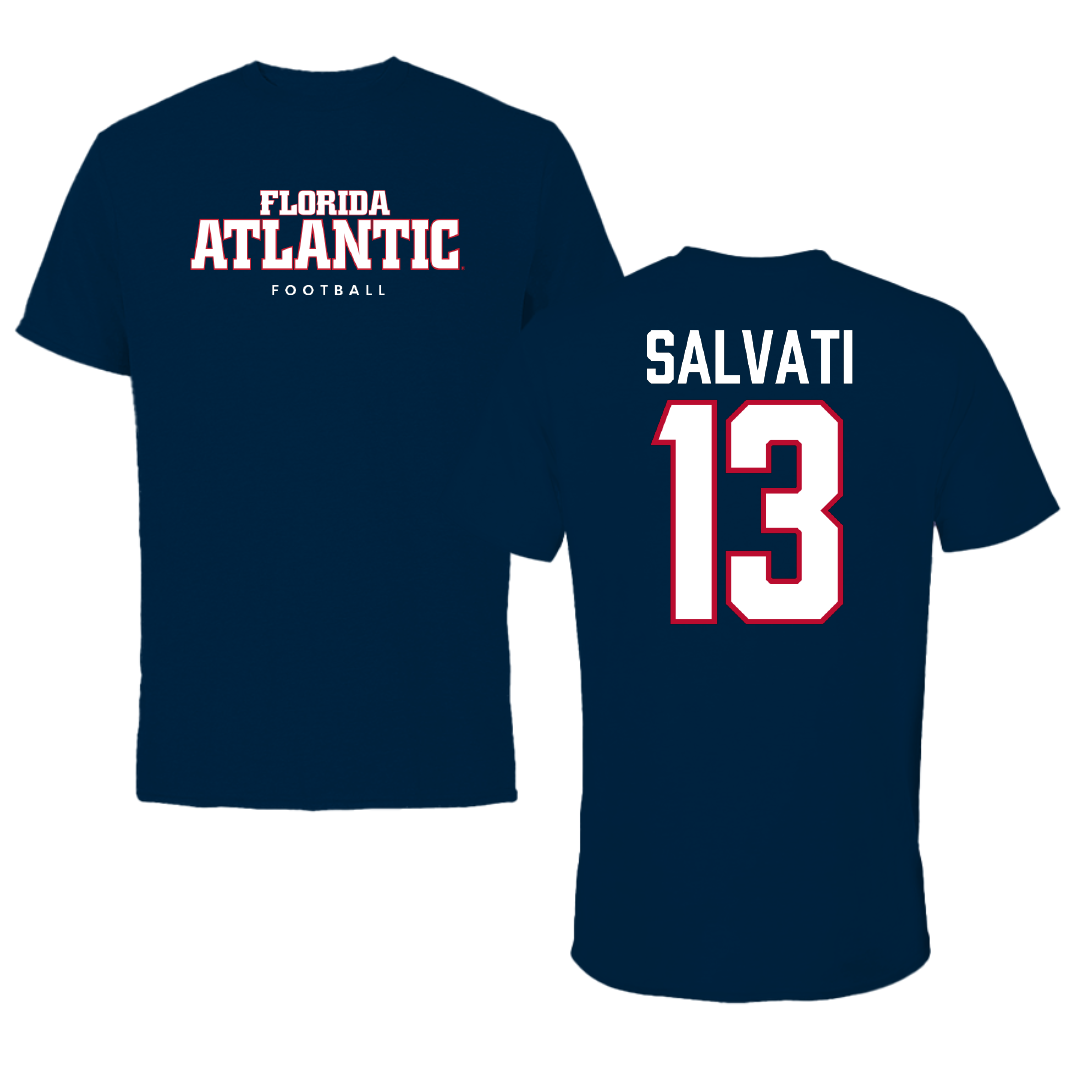 Florida Atlantic University Football Navy Block Tee - #13 August Salvati