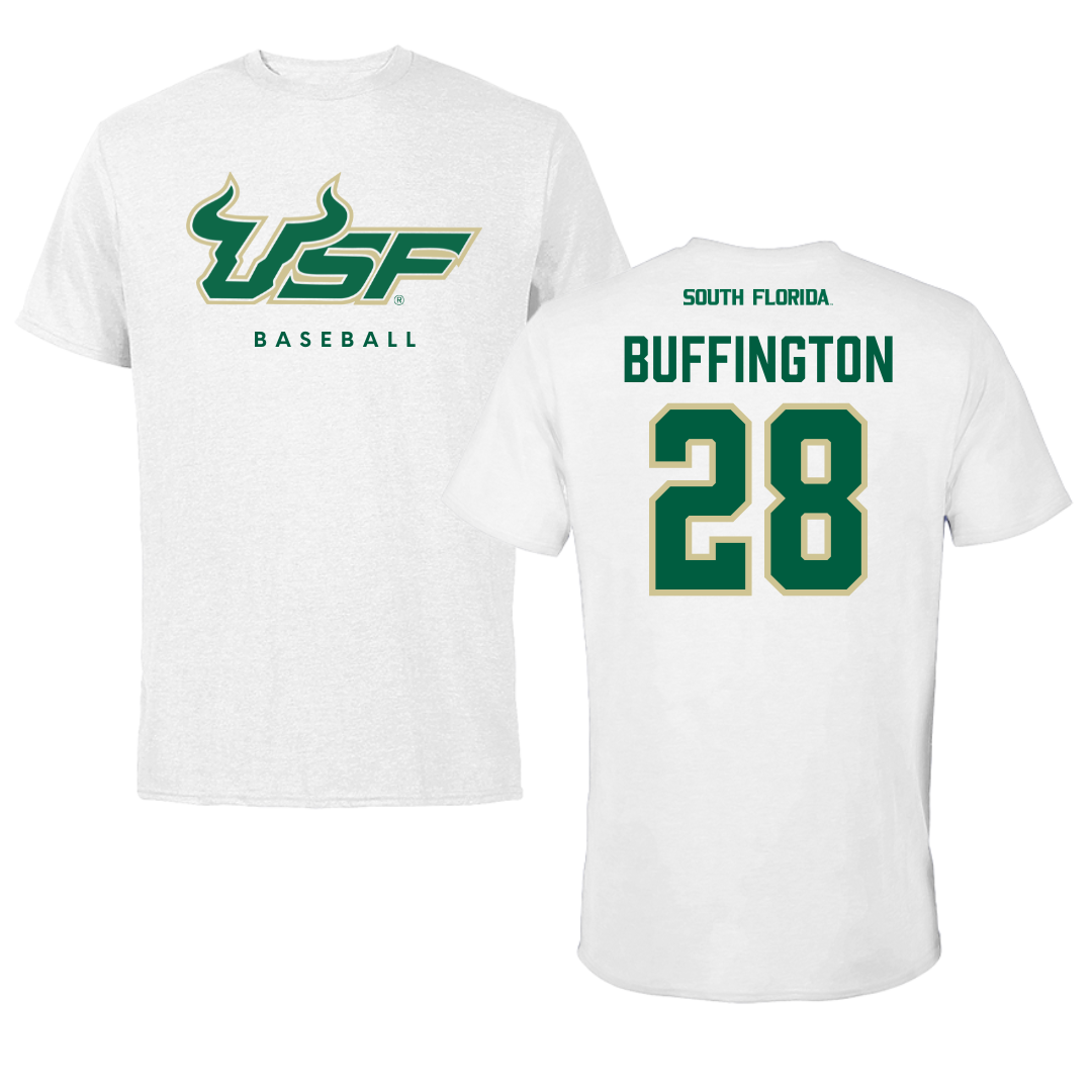 University of South Florida Baseball White Performance Tee - #28 Matthew Buffington