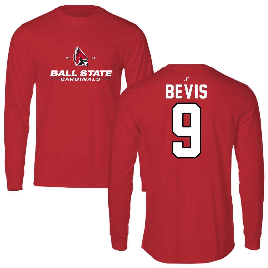 Ball State University Baseball Red General Long Sleeve - #9 Blake Bevis