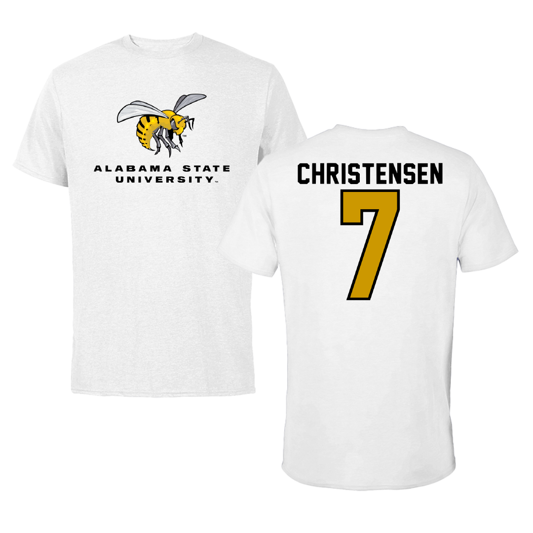 Alabama State University Baseball White Tee - #7 Jaxon Christensen