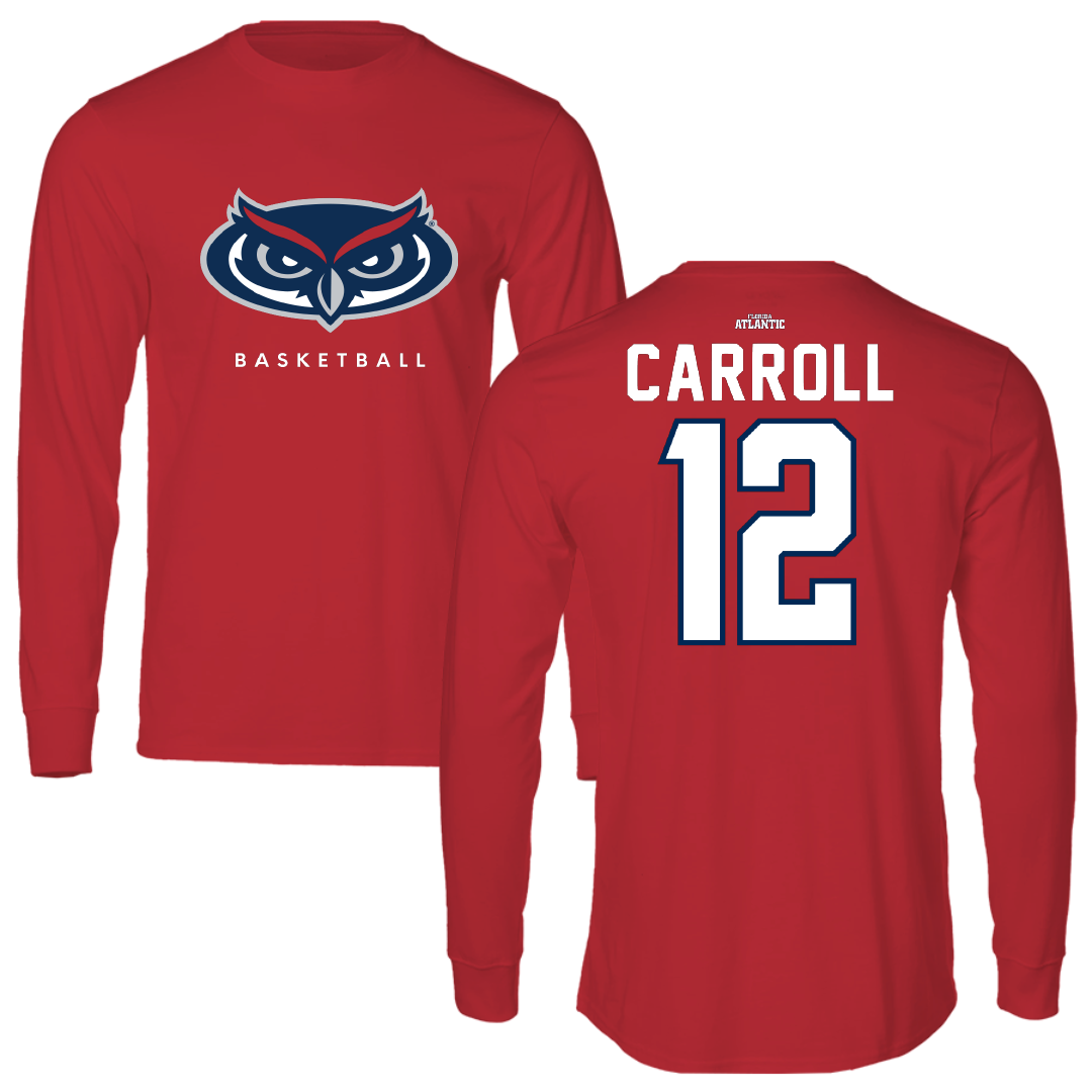 Florida Atlantic University Basketball Red Performance Long Sleeve - #12 Tre Carroll
