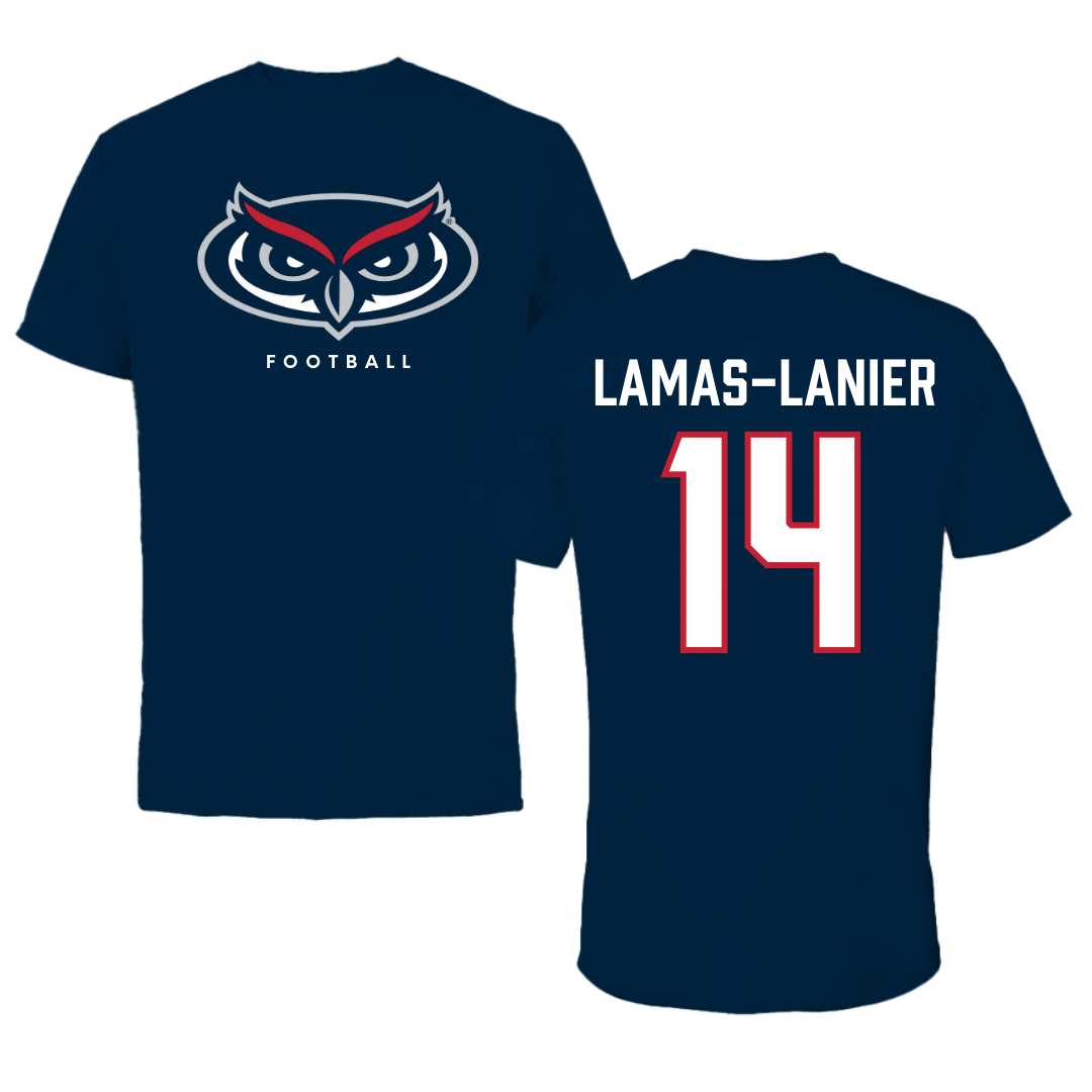 Florida Atlantic University Football Navy Mascot Tee - #14 Courtney Lamas-Lanier